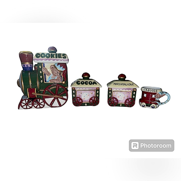 VTG Christmas Bear Train Cookie Jar Cocoa Cart Marshmallow Car - Picture 1 of 14